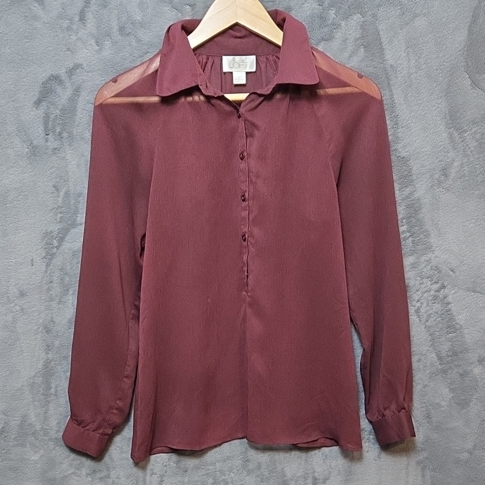 LOFT Burgundy Button Down Shirt
